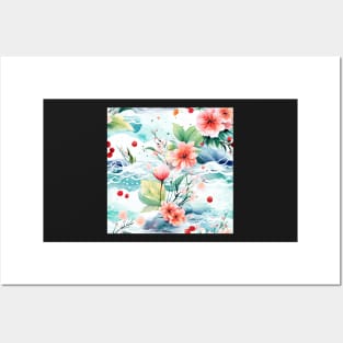 Watercolor floral river pattern Posters and Art